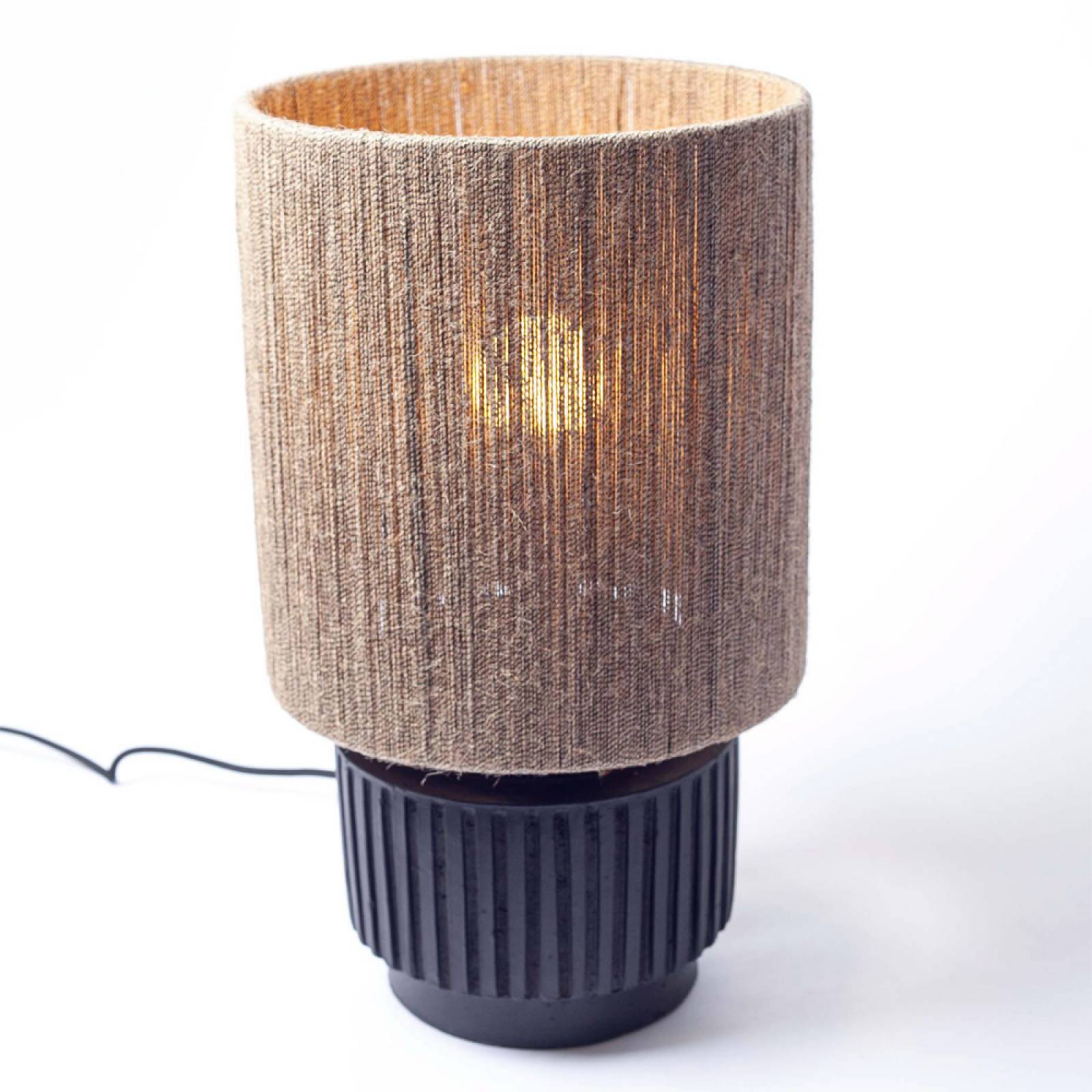 Large Black Terracotta Table Lamp With Jute Shade H:42cm thumbnails