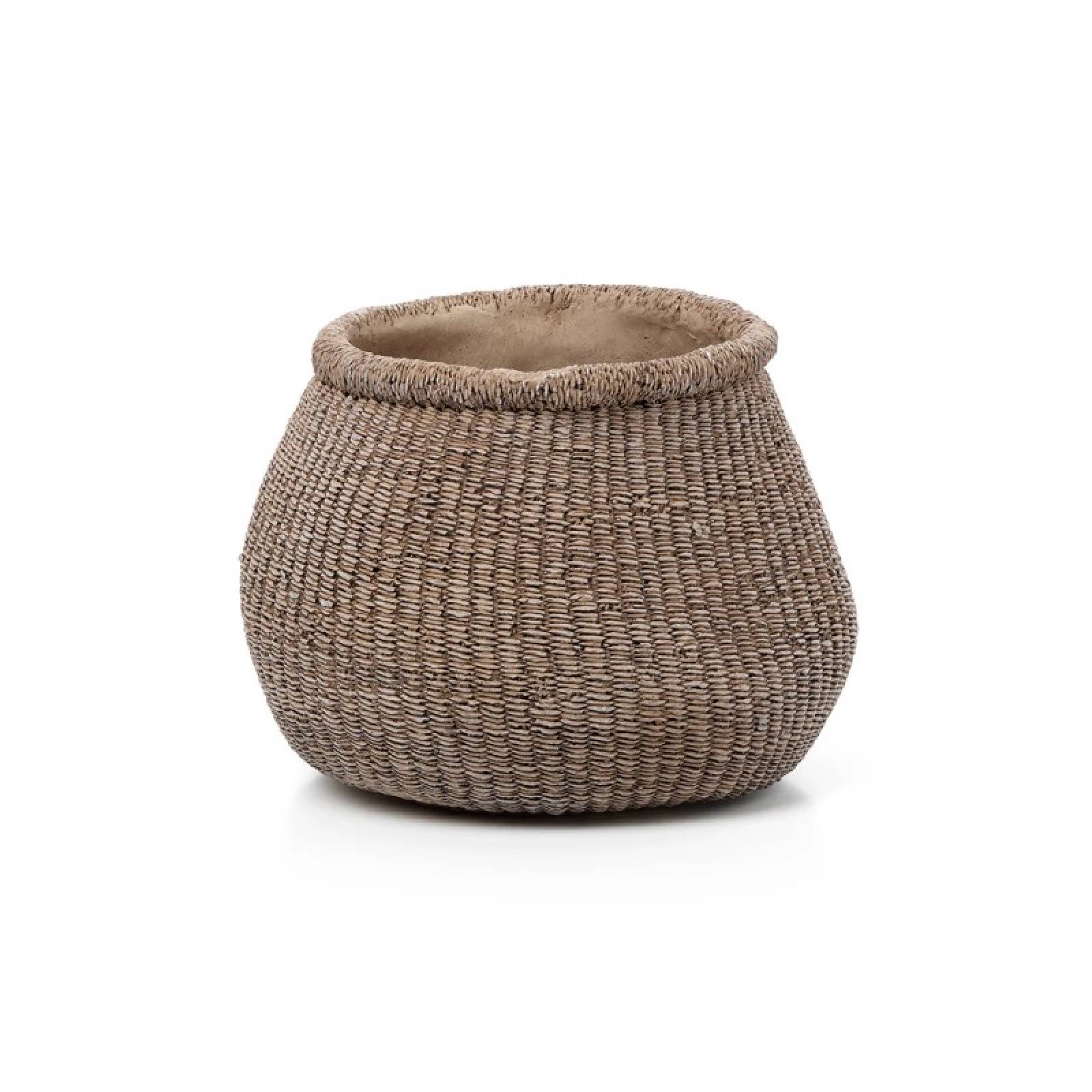 Large Concrete Faux Rattan Plant Pot