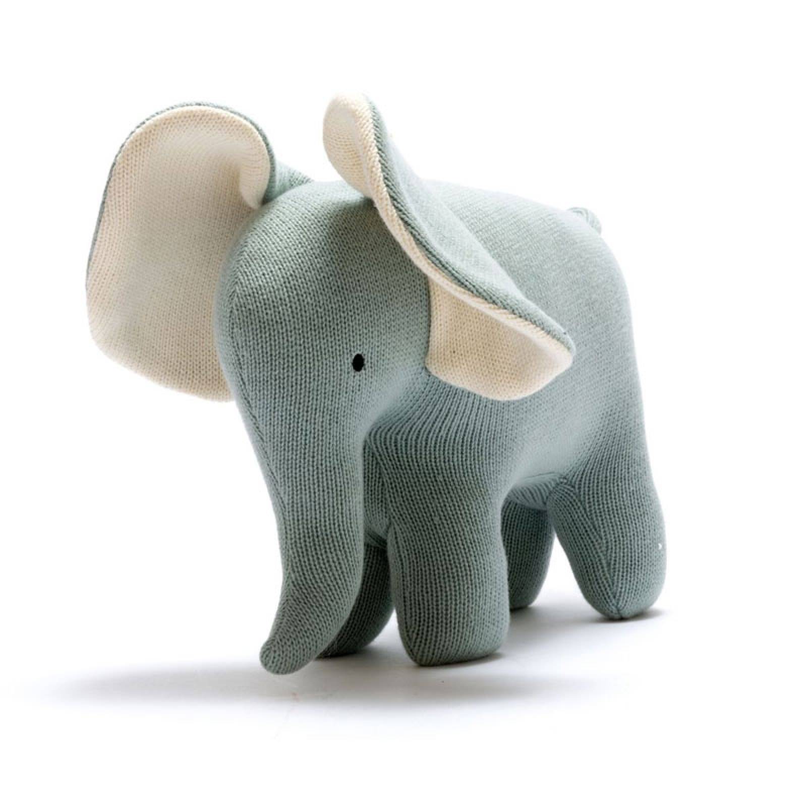 Large Elephant Knitted Cotton Soft Toy In teal 0+