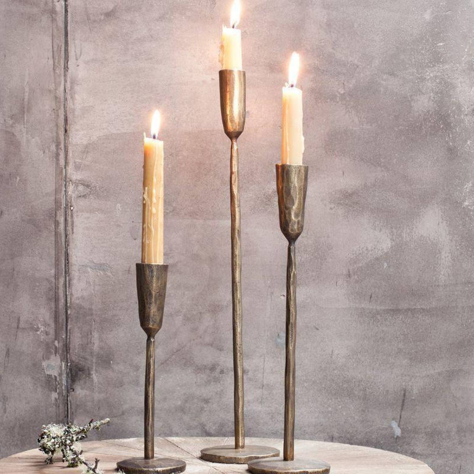 Large Mbata Antiqued Brass Candlestick H:40cm thumbnails