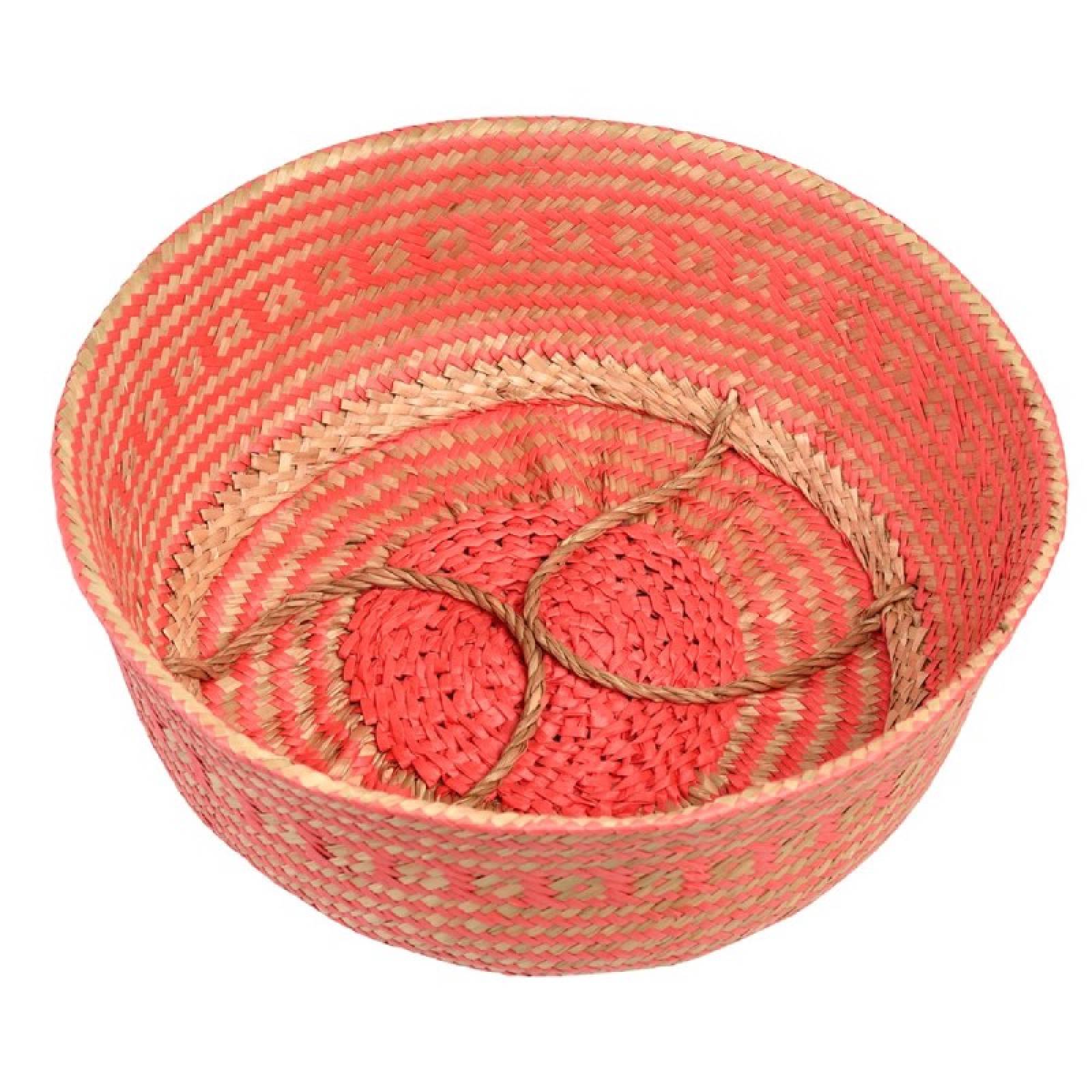 Large Round Seagrass Basket With Handles In Coral thumbnails