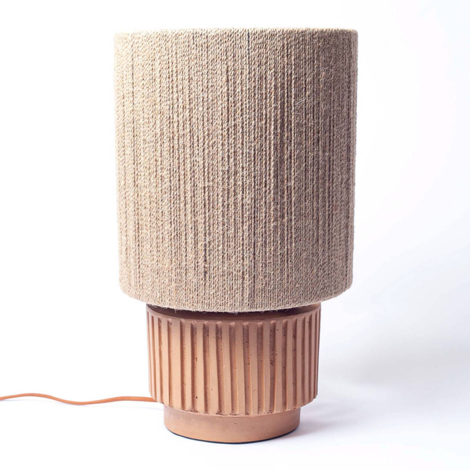 Large Terracotta Table Lamp With Jute Shade H:42cm