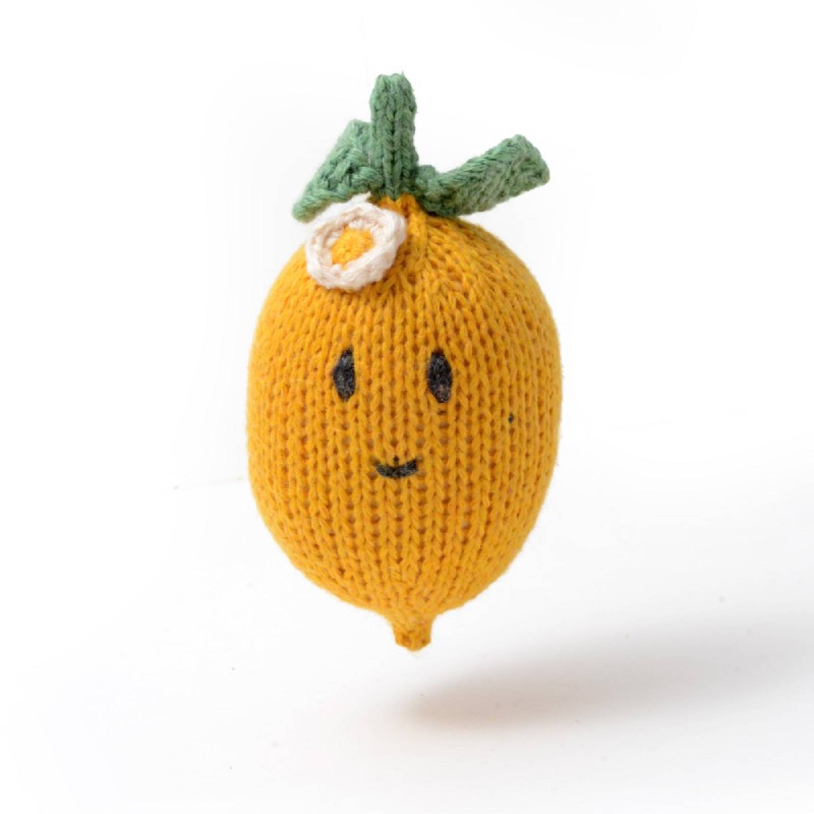 Lemon - Hand Knitted Soft Toy Rattle Organic Cotton