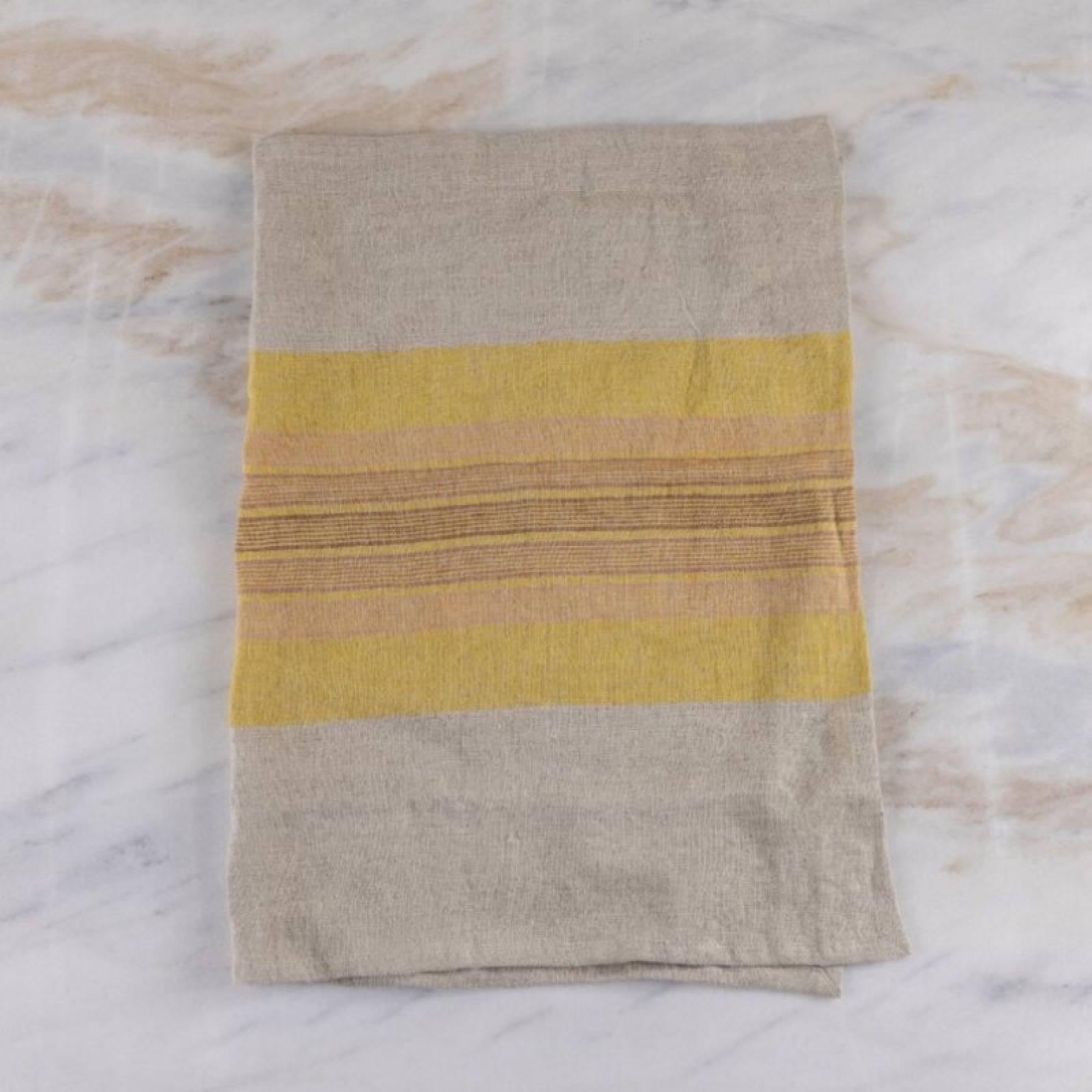 Linen Tea Towel In Yellow With Pink & Red Stripes