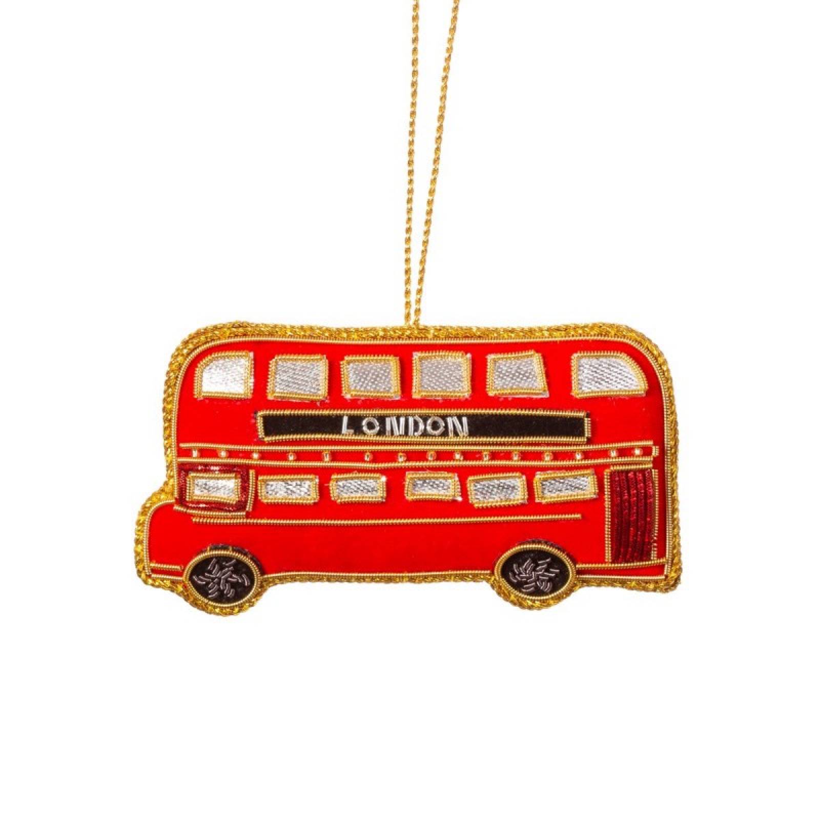 London Bus Embroidered Hanging Christmas Decoration