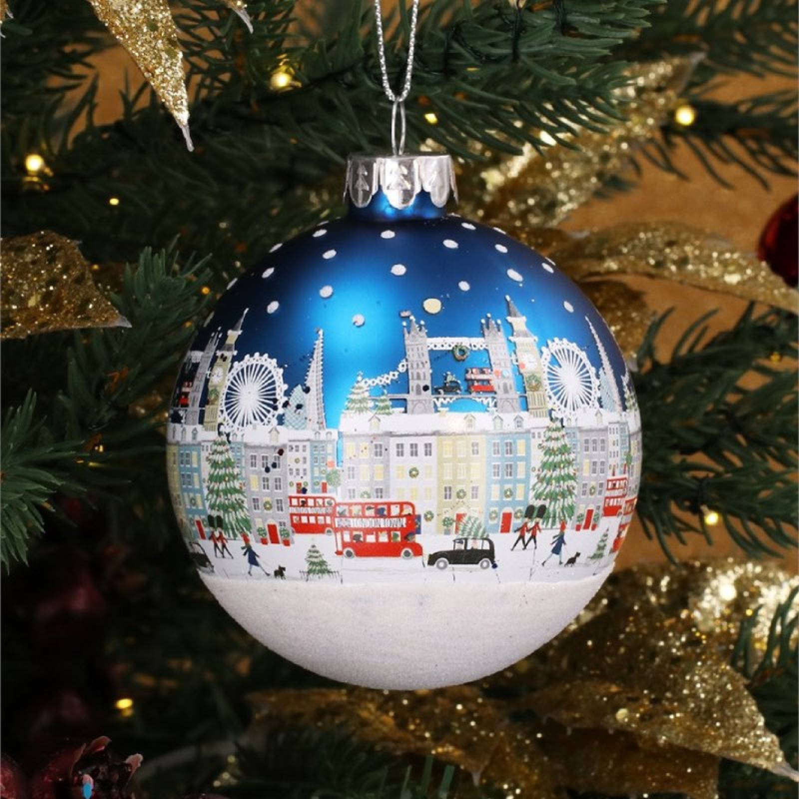 London Scene Glass Bauble Hanging Christmas Decoration