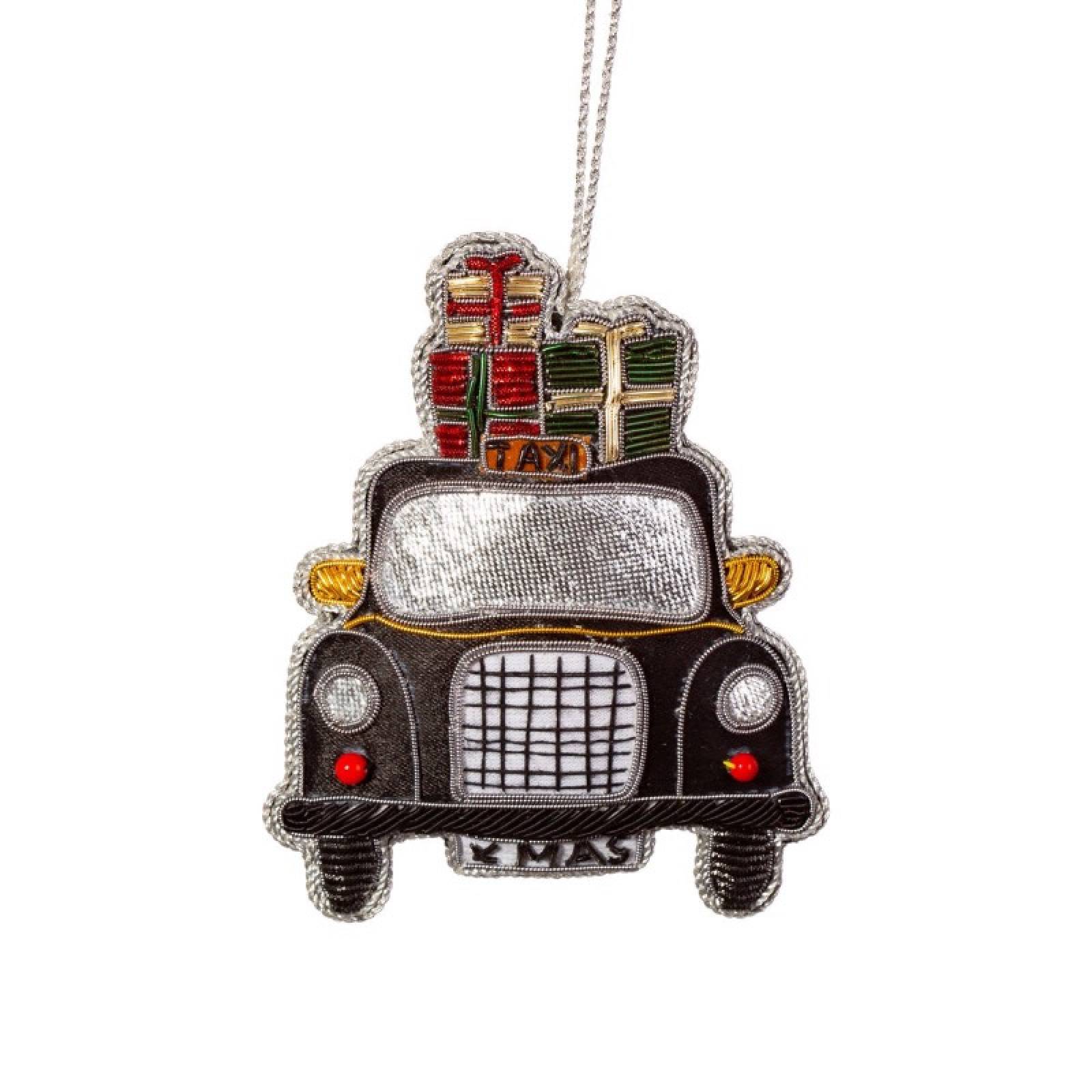 London Taxi Embroidered Hanging Christmas Decoration