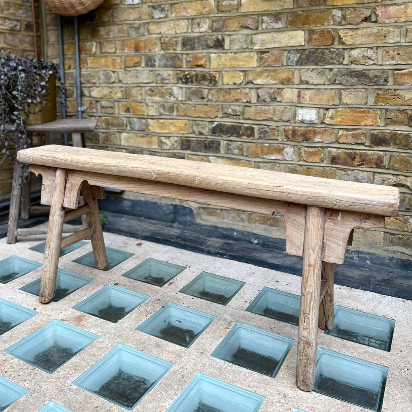 Long Slim Reclaimed Wooden Bench L:119cm