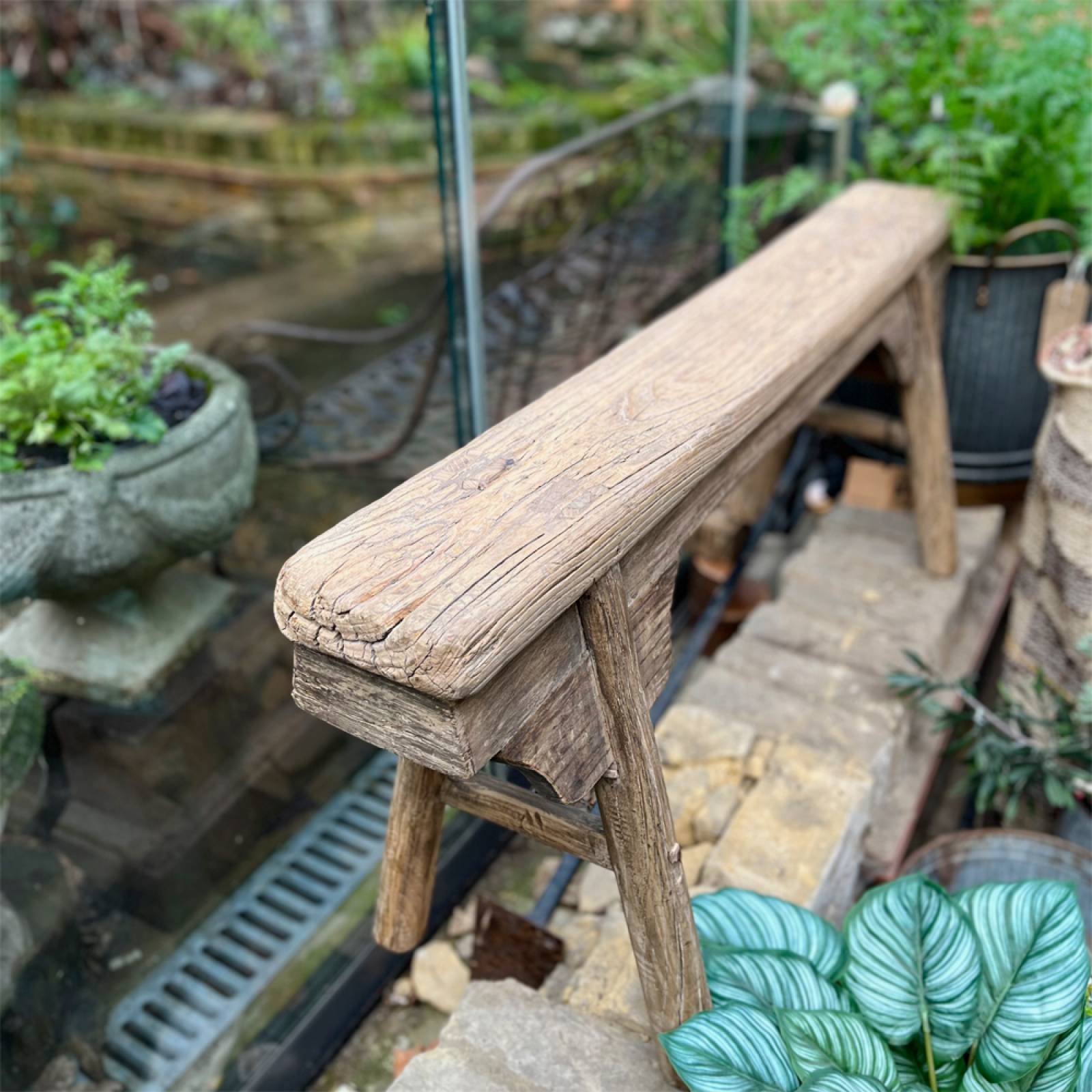 Long Slim Reclaimed Wooden Bench L:119cm thumbnails