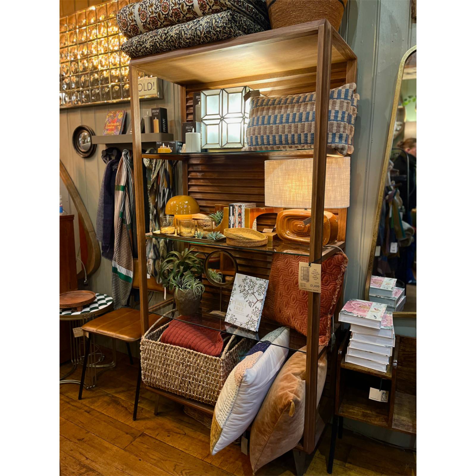 Mid-Century Style Teak & Glass Shelving Unit