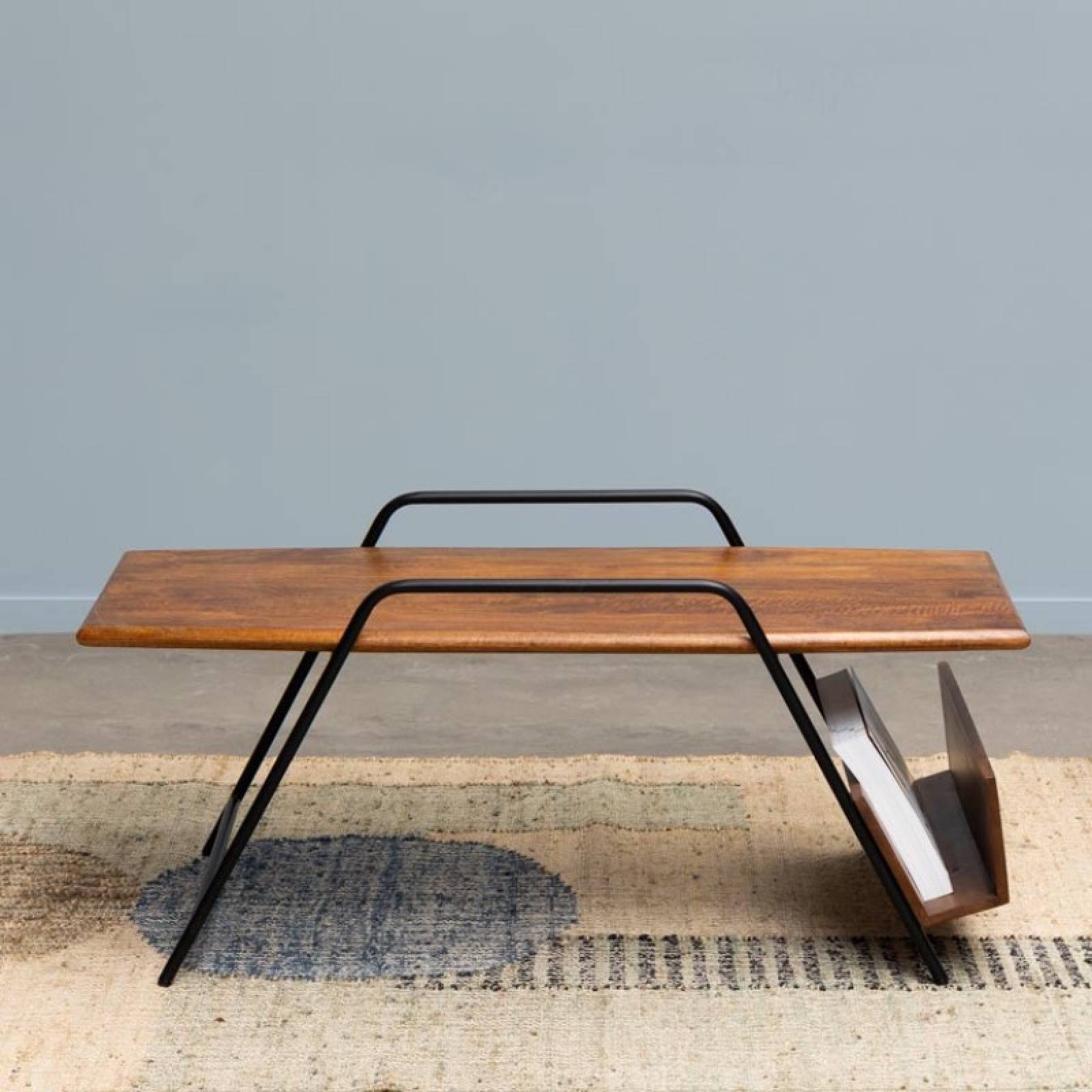 Mid Century Style Wooden Coffee Table With Magazine Rack thumbnails