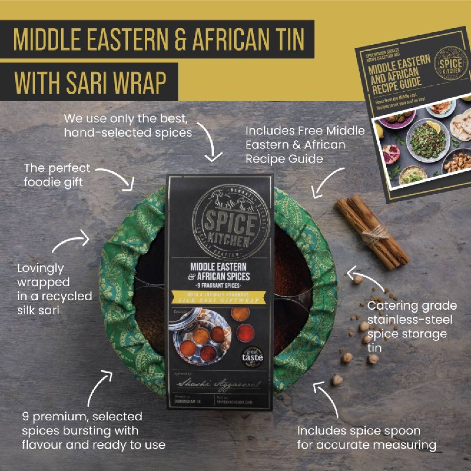 Middle Eastern & African Spice Tin With 9 Spices & Sari Wrap thumbnails