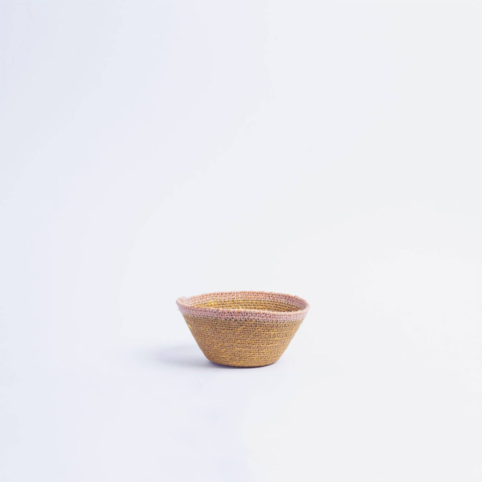 Mini Tapered Seagrass Basket In Yellow With Pink Trim