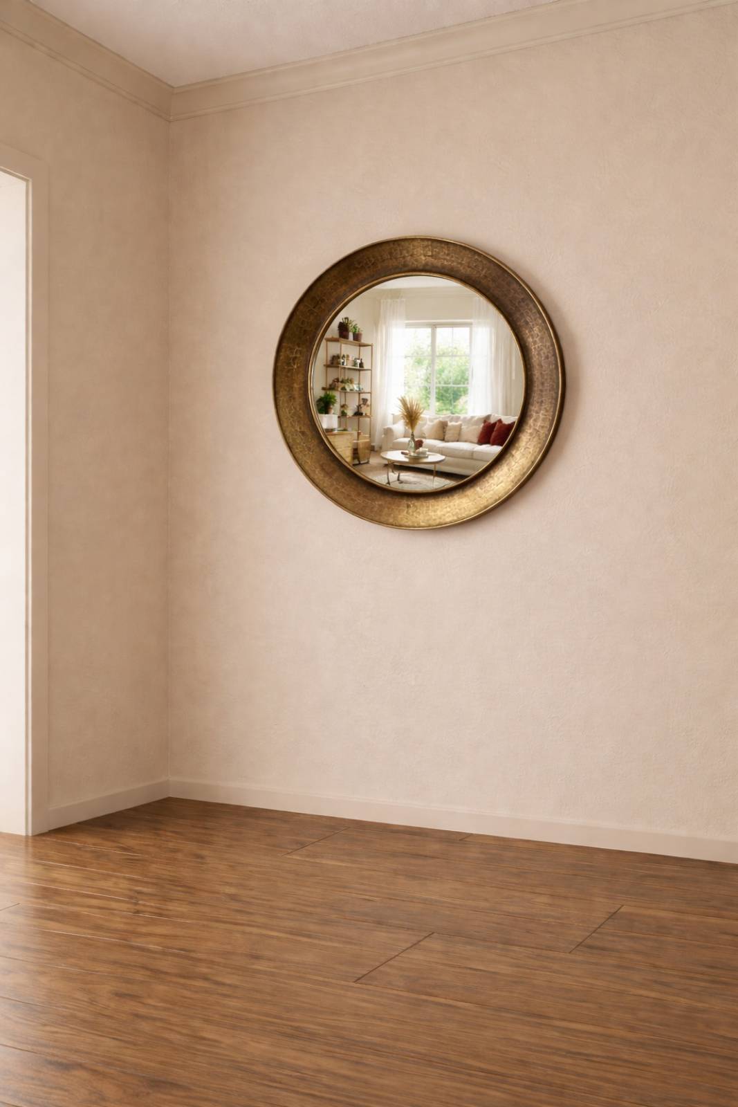 Gold Circular Hammered Rimmed Mirror D:88cm