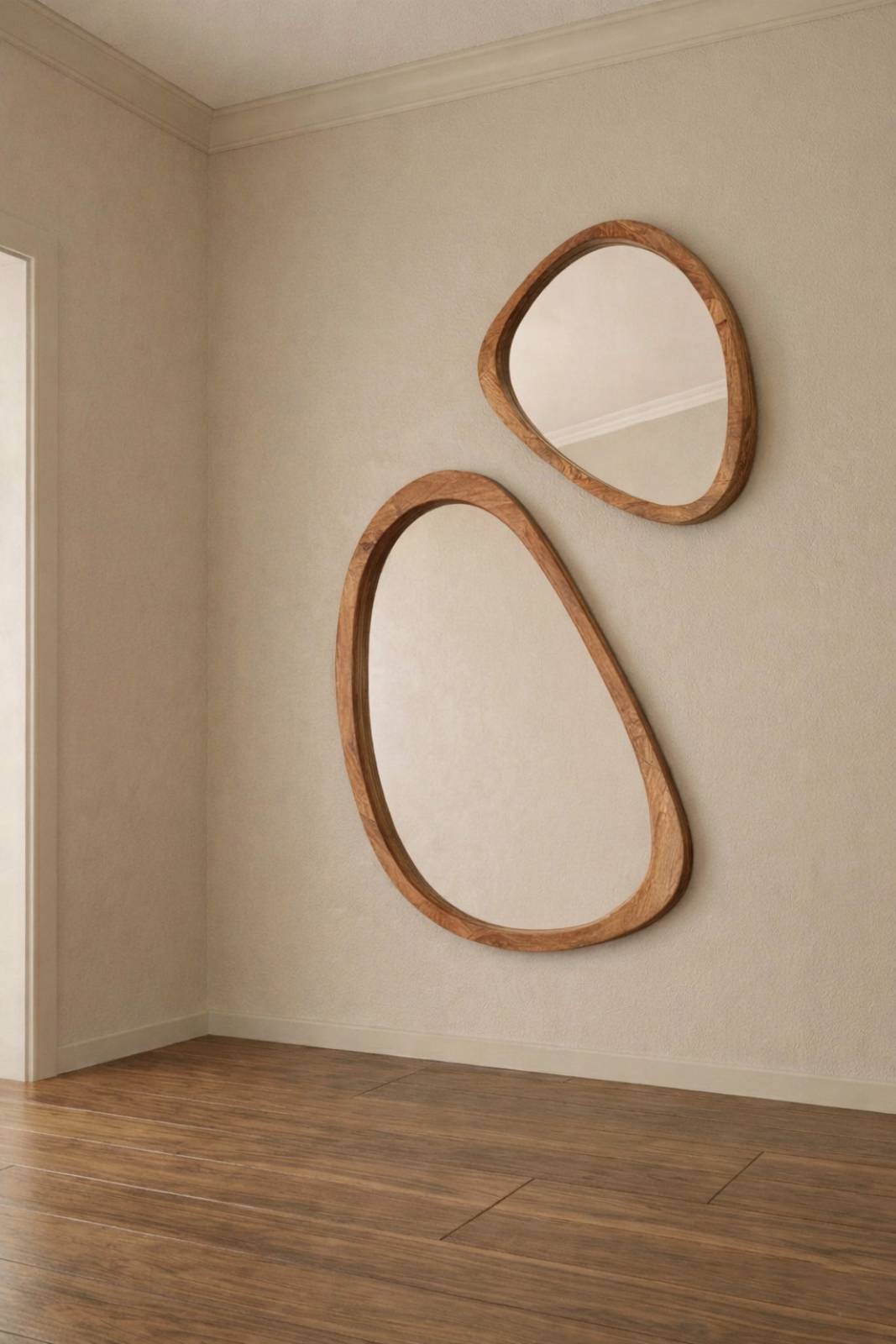 Small Organic Shaped Mirror With Wooden Back
