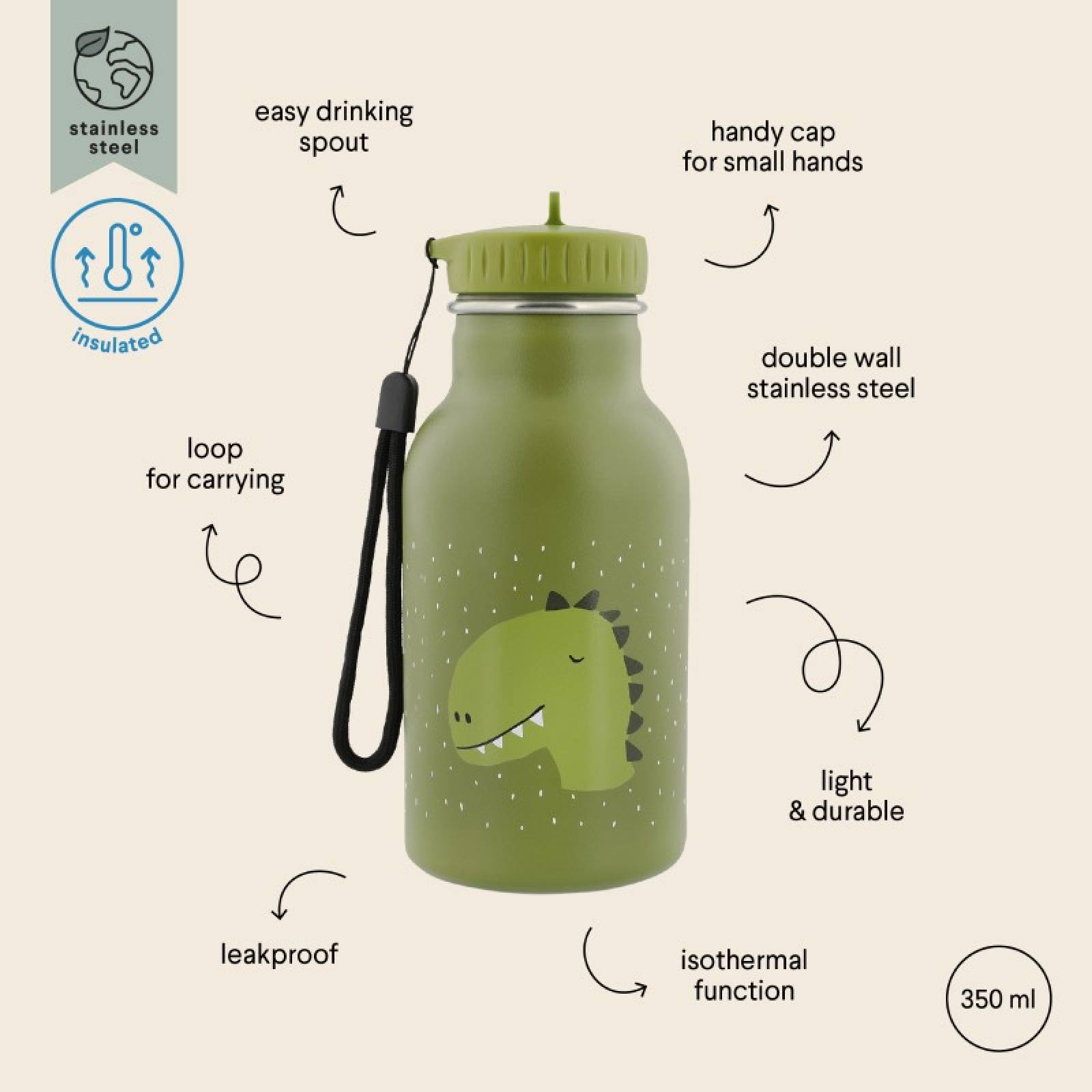 Mr Dino Insulated Water Bottle With Straw 350ml thumbnails