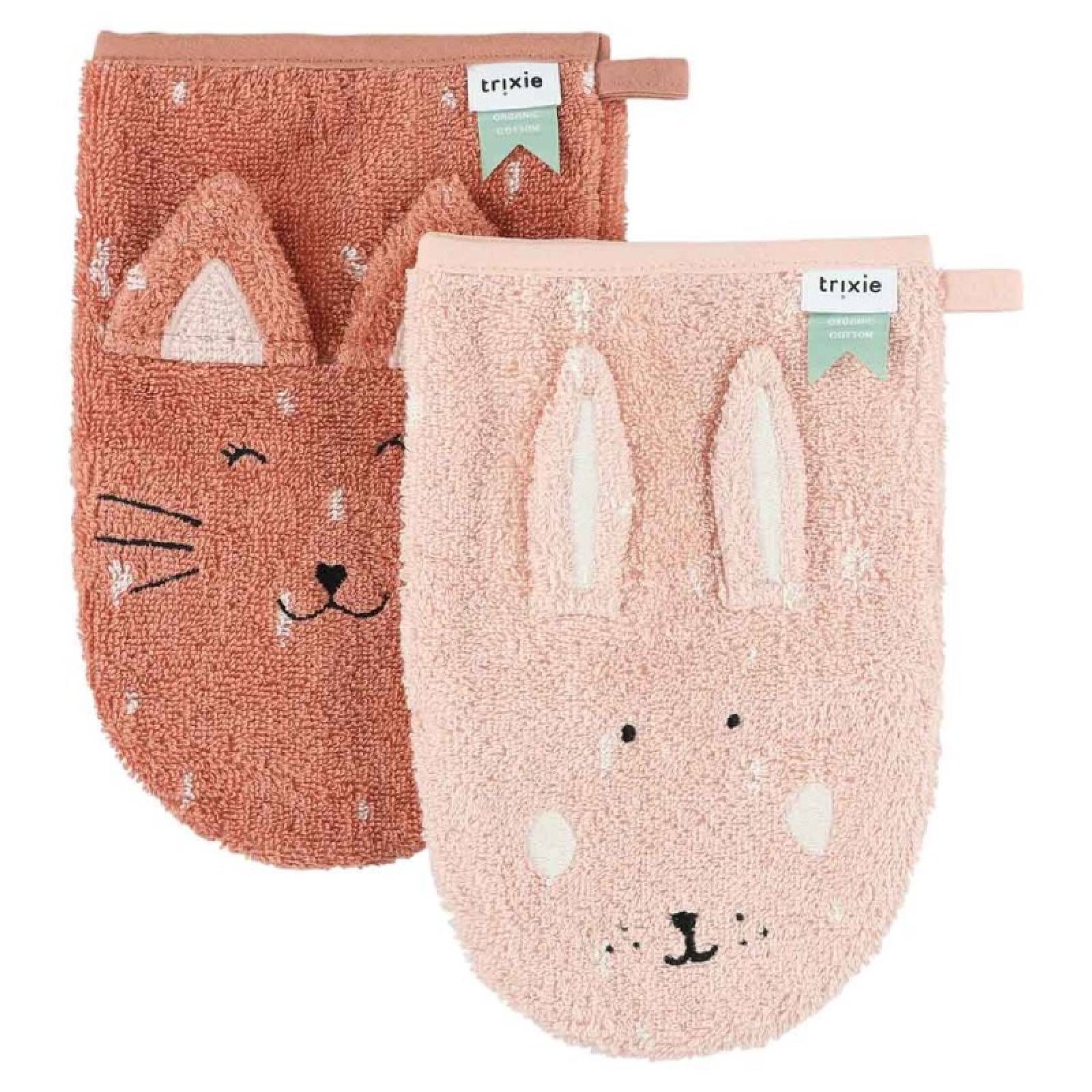 Mrs Cat Mrs Rabbit - Set Of 2 Bath Mitts/ Wash Cloths