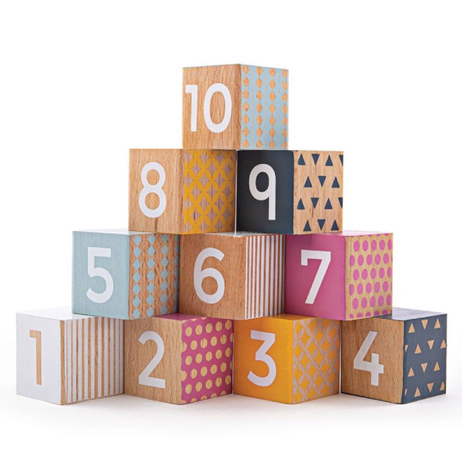 Wooden Number Blocks Multi Coloured FSC Certified 6m+