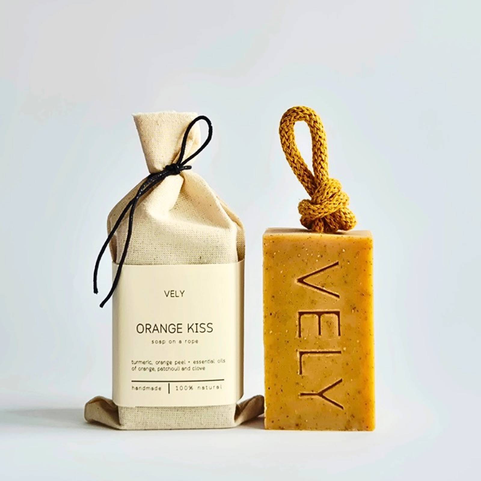 Natural Handmade Soap On A Rope - Orange Kiss 110g