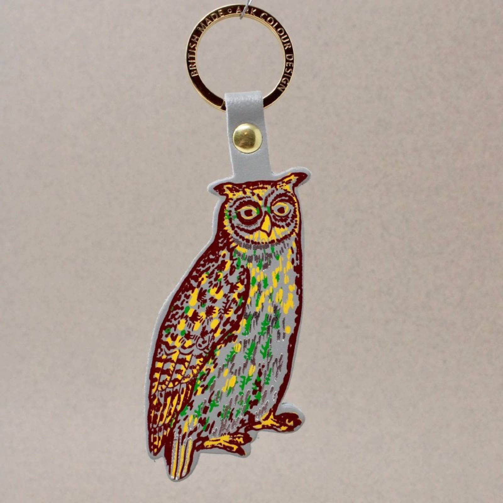 Nocturnal Owl Leather Keyring In Grey
