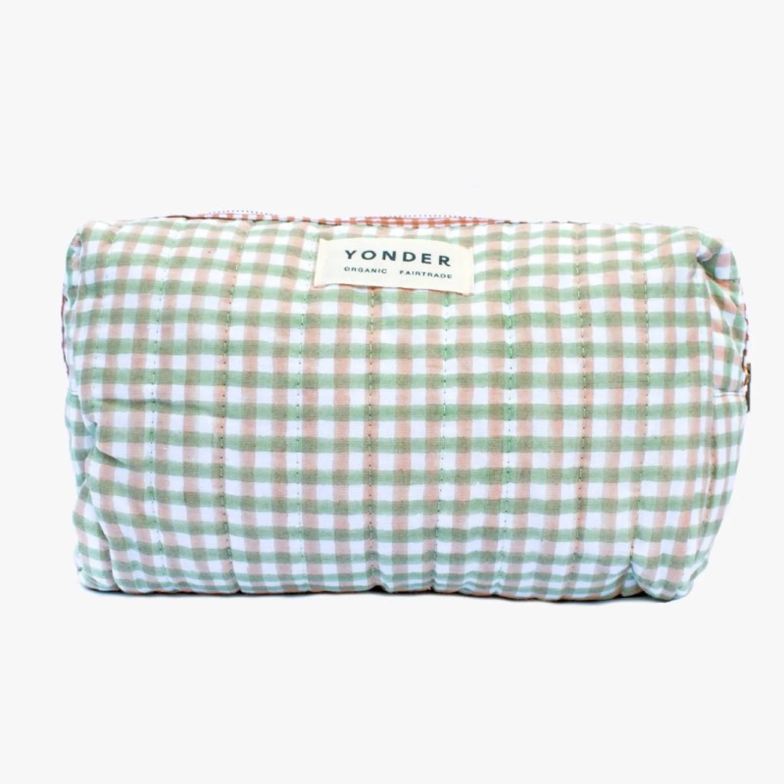 Organic Cotton Wash Bag In Sage Gingham