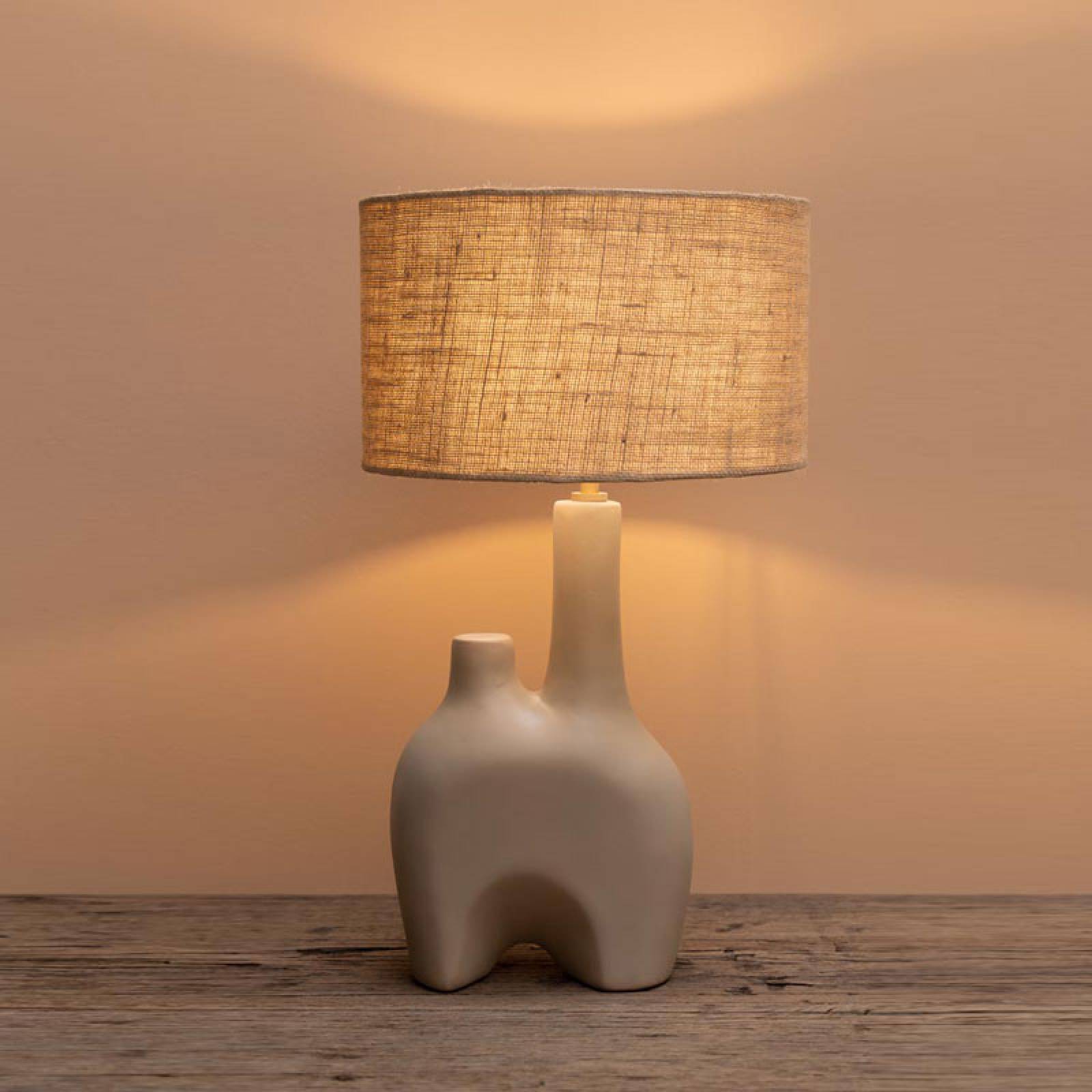 Organic Shaped Ceramic Lamp With Jute Shade H: 55cm thumbnails