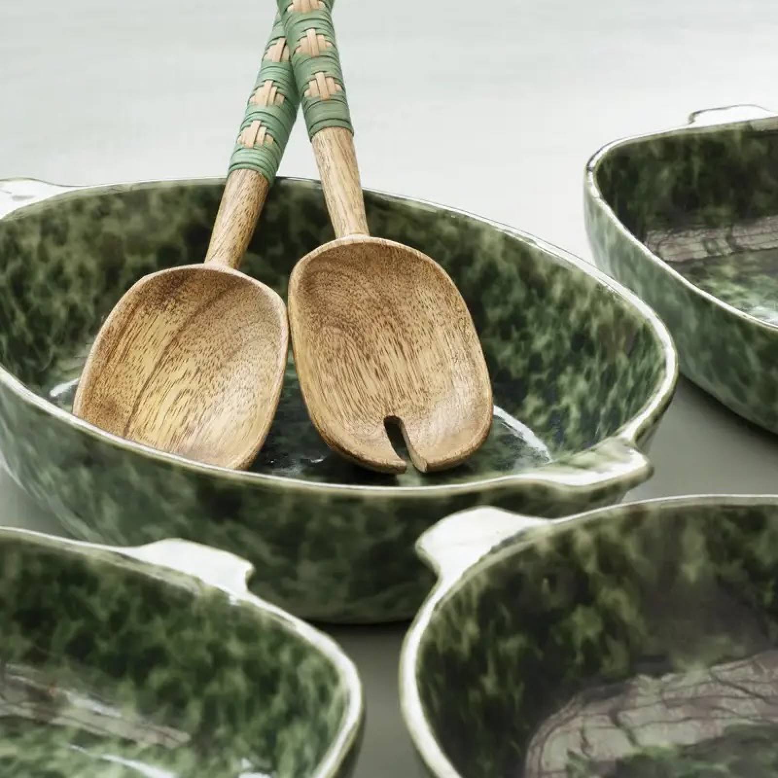 Oval Stoneware Oven Dish In Mottled Green thumbnails