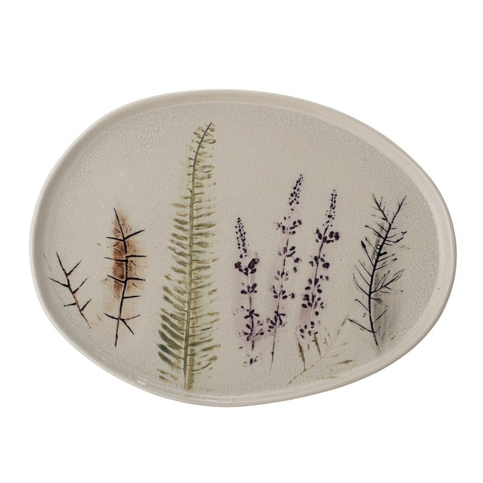 Oval Stoneware Serving Dish With Floral Imprint