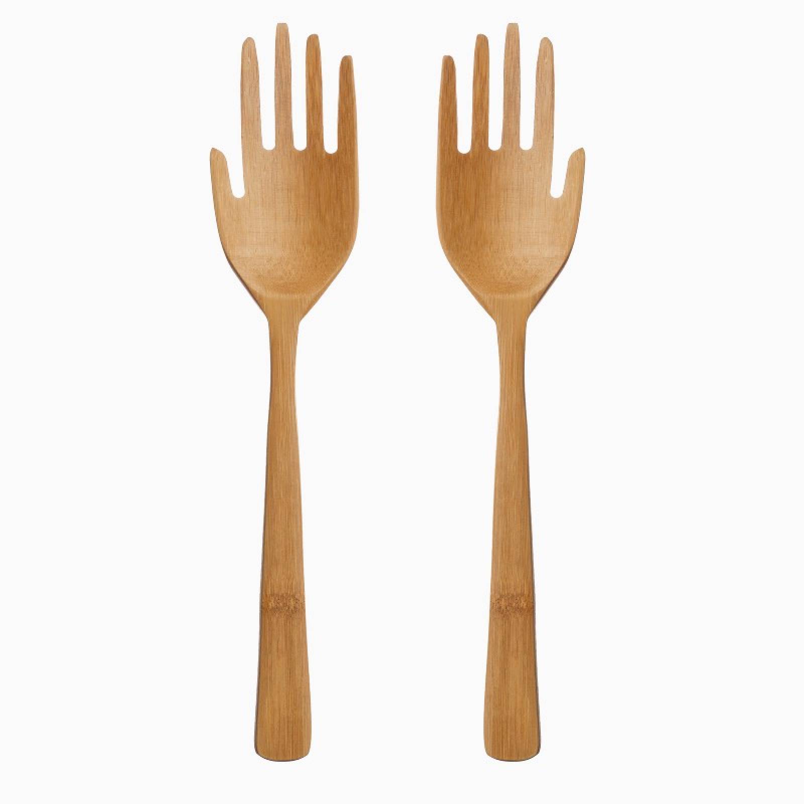 Pair Of Hand Shaped Bamboo Salad Servers thumbnails