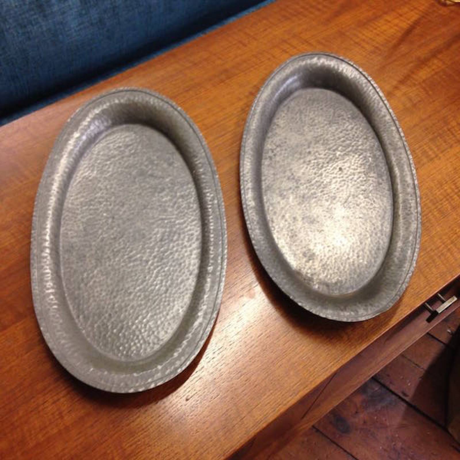 Pair Of Pewter Hand Hammered Oval Pewter Trays From Harrods