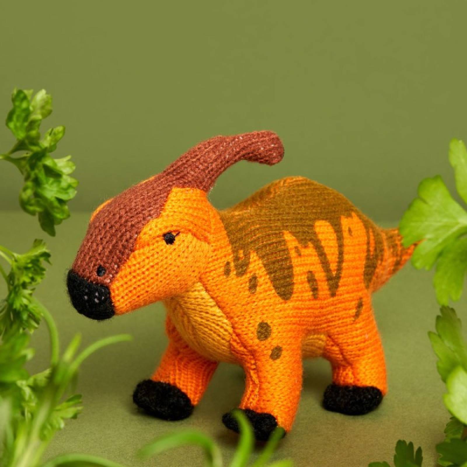 Parasaurolophus Dinosaur Knitted Rattle Soft Toy 0+