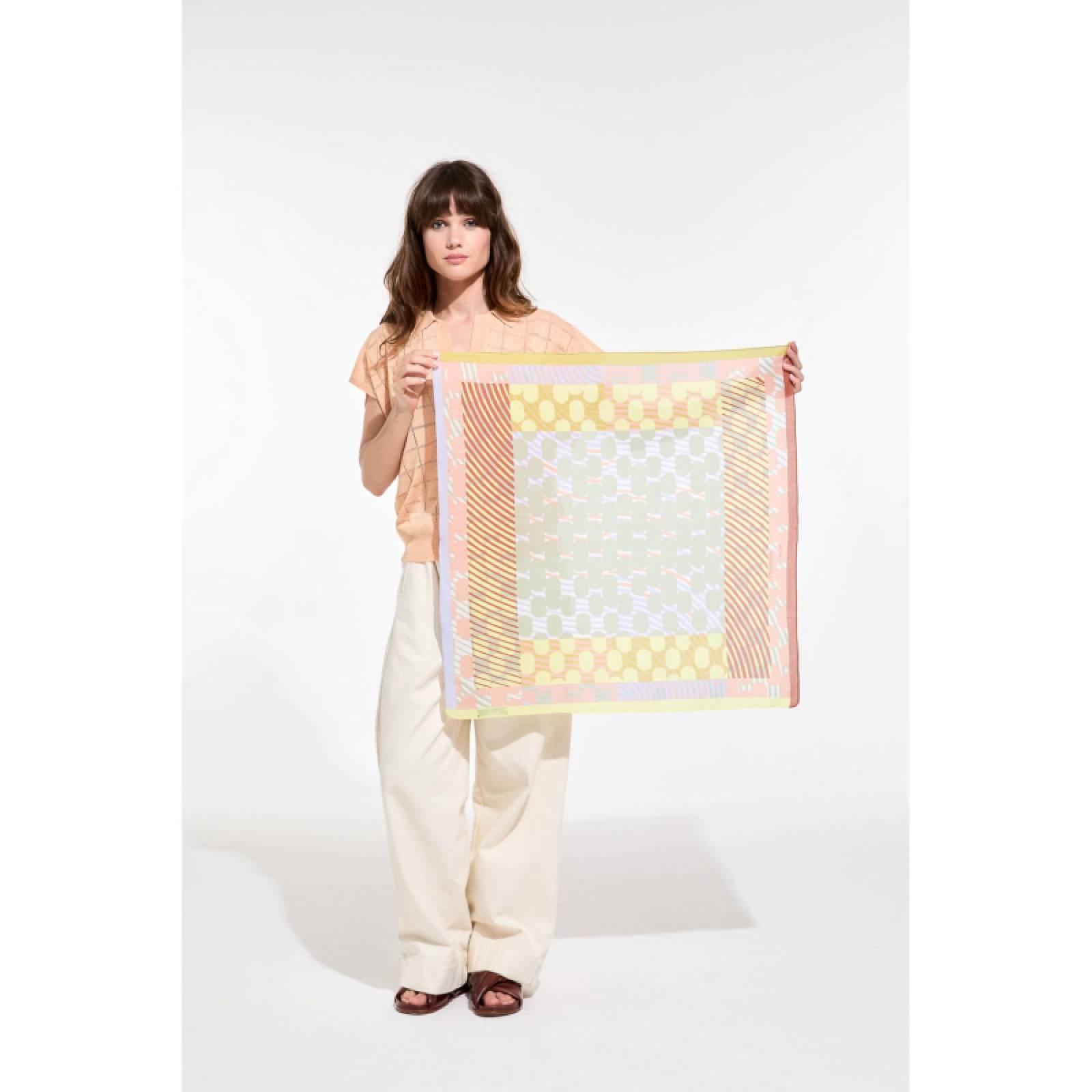 Pastel Yellow Pollen Square Cotton Scarf thumbnails