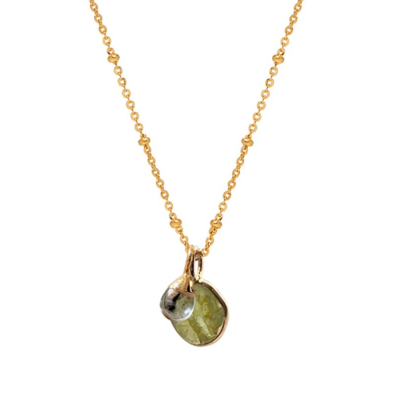 Peridot Slice Necklace With Crystal Drop On Satellite Chain