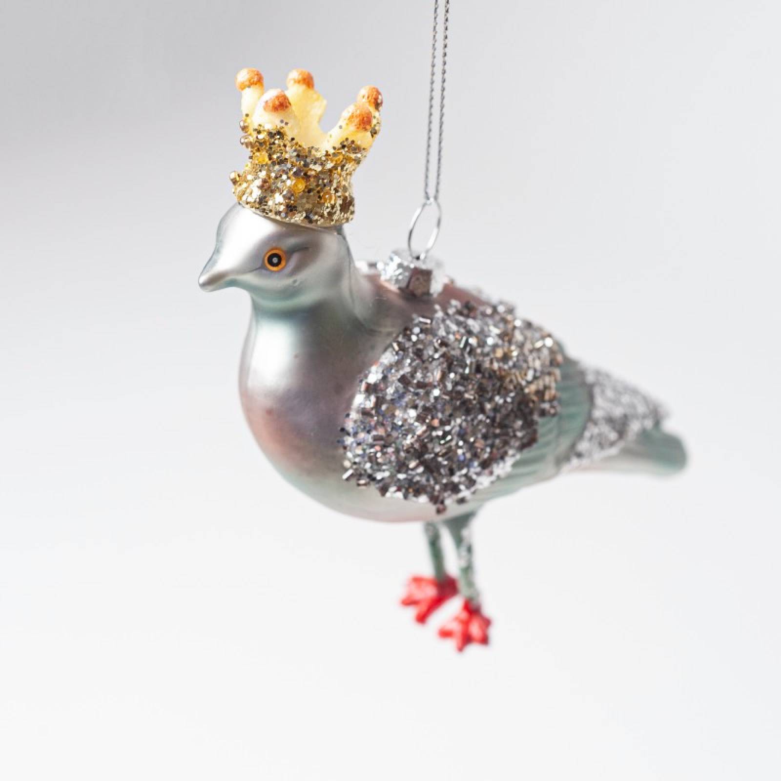 Pigeon With Crown Glass Hanging Christmas Decoration