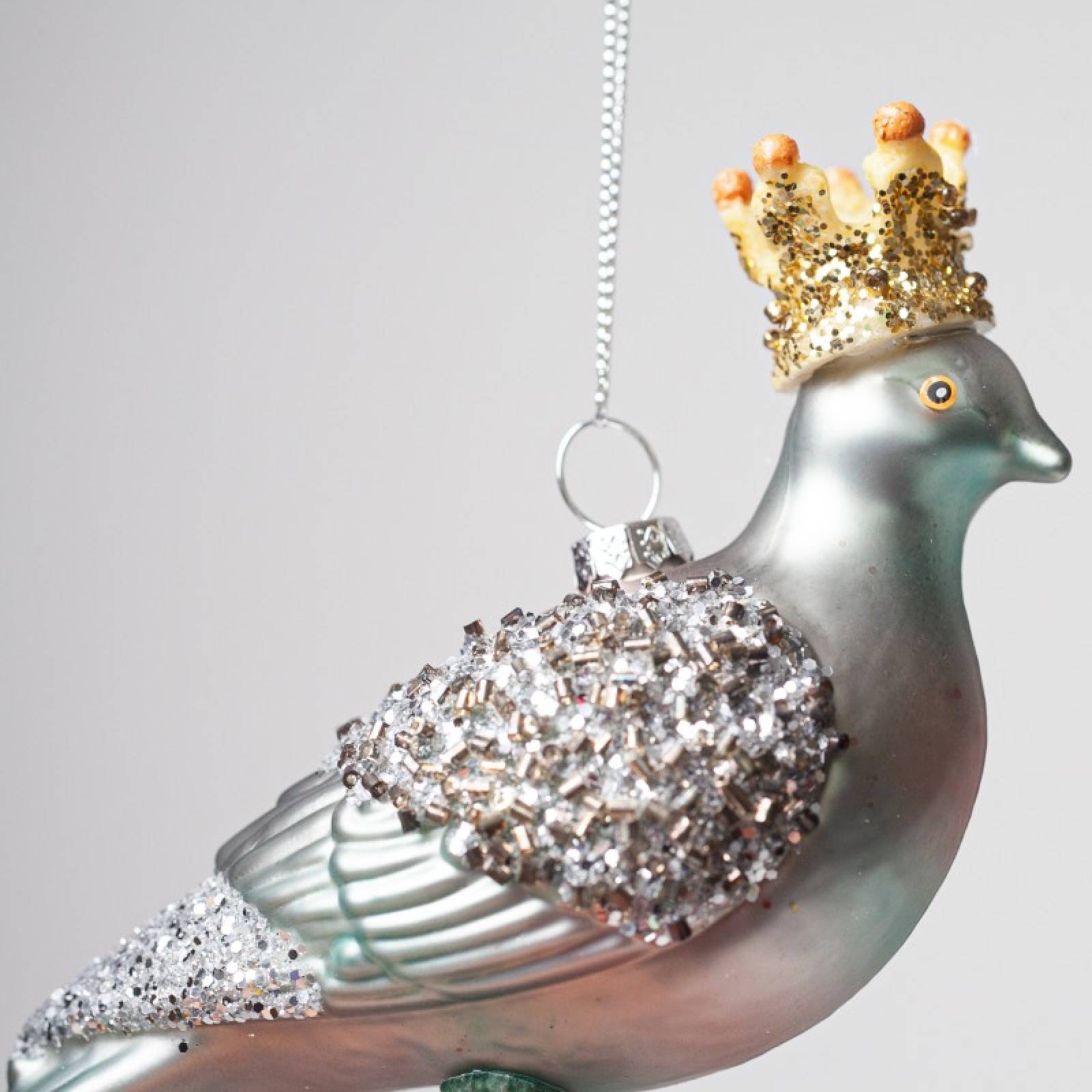 Pigeon With Crown Glass Hanging Christmas Decoration thumbnails