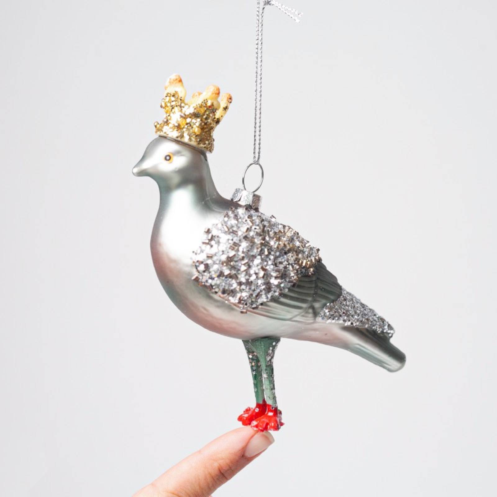 Pigeon With Crown Glass Hanging Christmas Decoration thumbnails