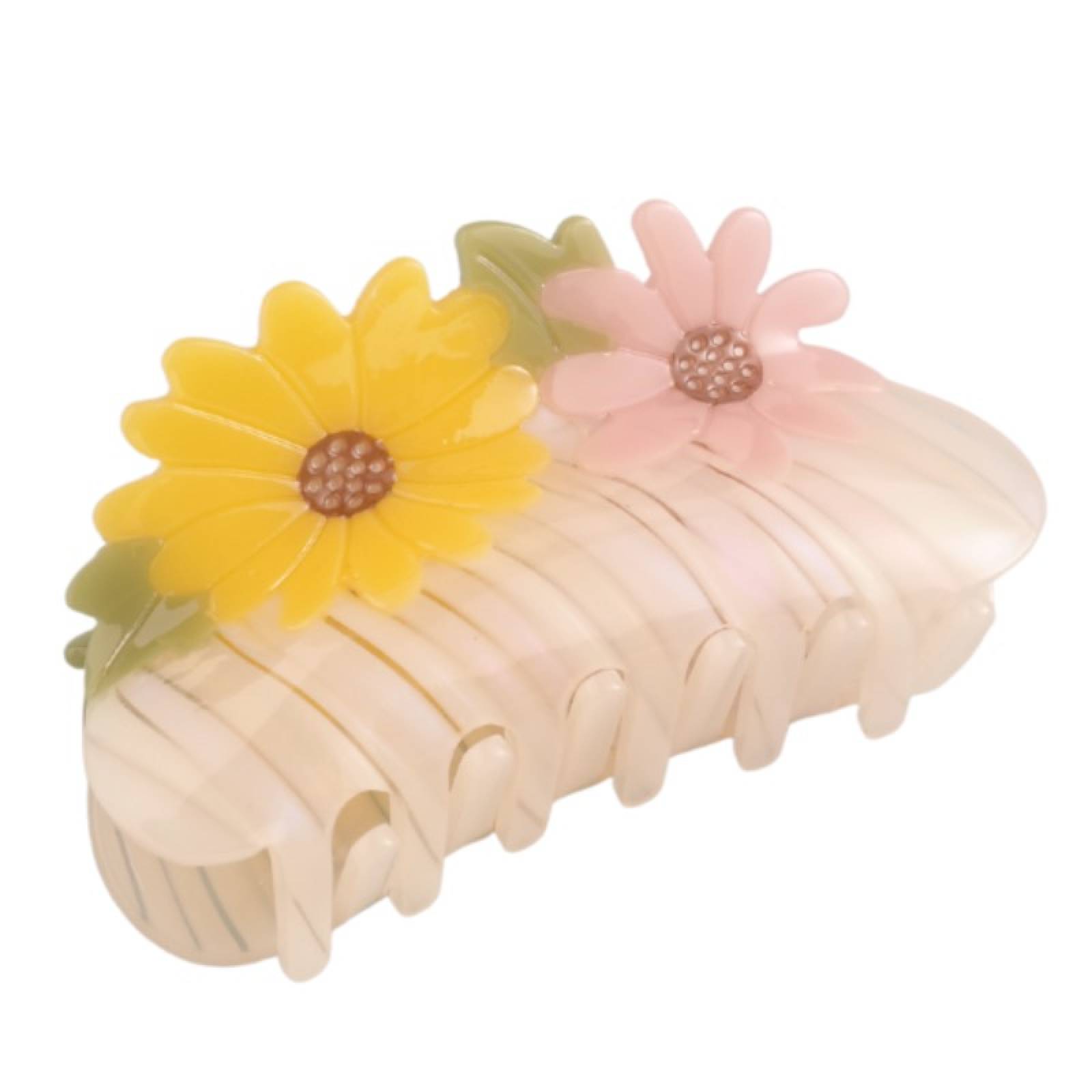 Pink & Yellow Flowers - Large Single Claw Hair Clip