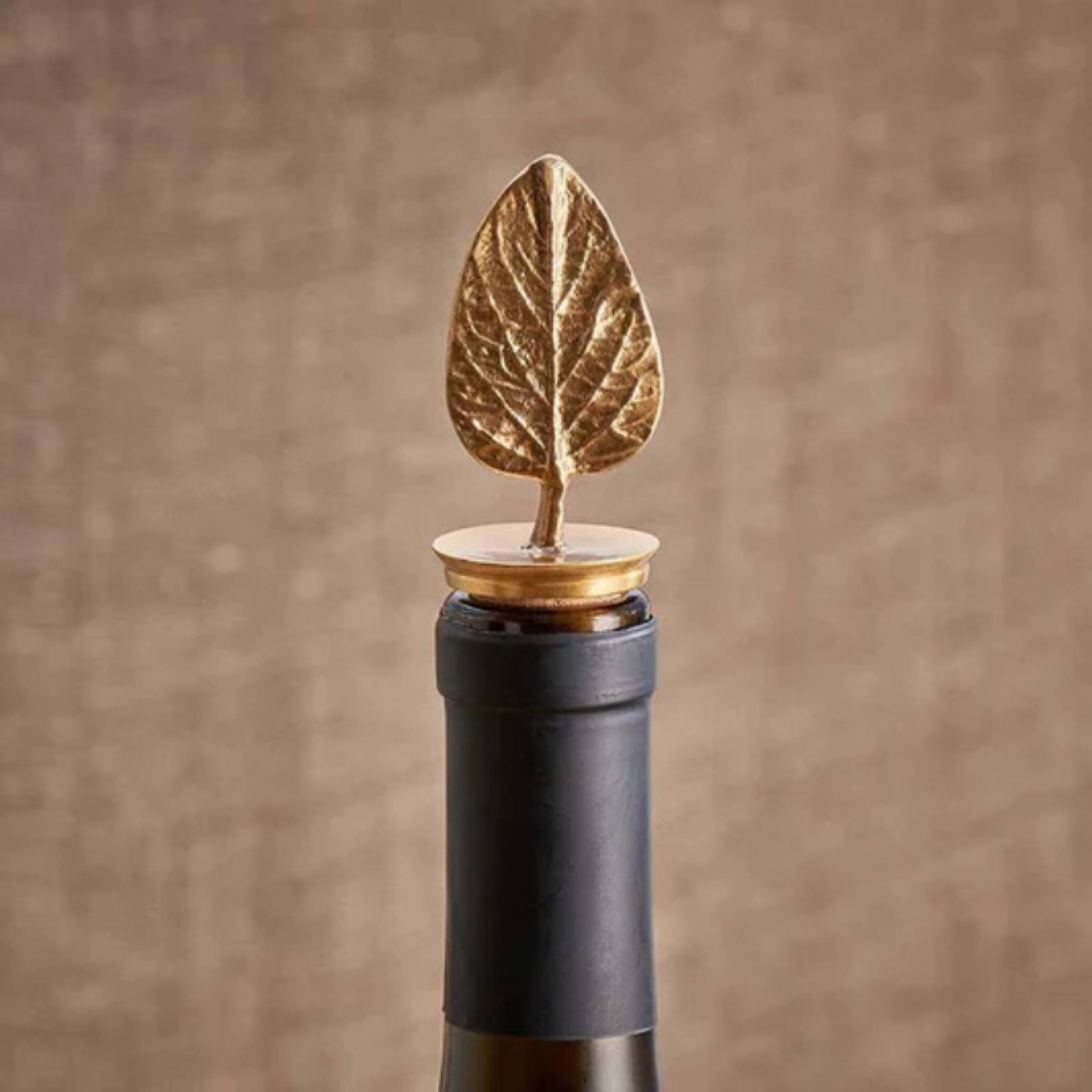 Poplar Leaf Brass Bottle Stopper In Antique Brass
