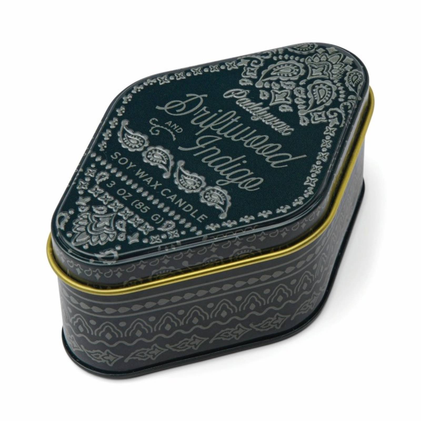 Candle In A Printed Tin - Driftwood Indigo