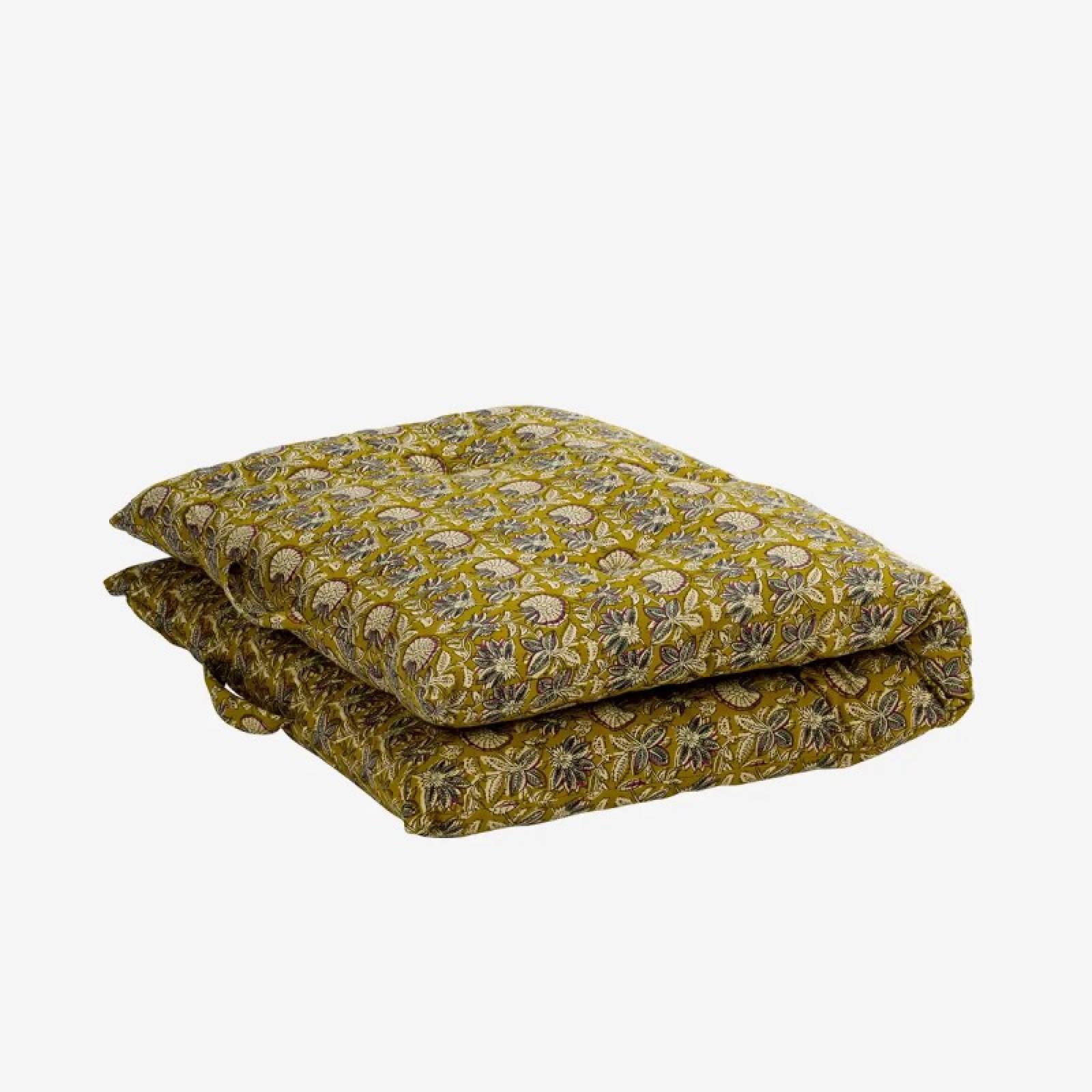 Printed Single Cotton Folding Cushion In Yellow Block Print