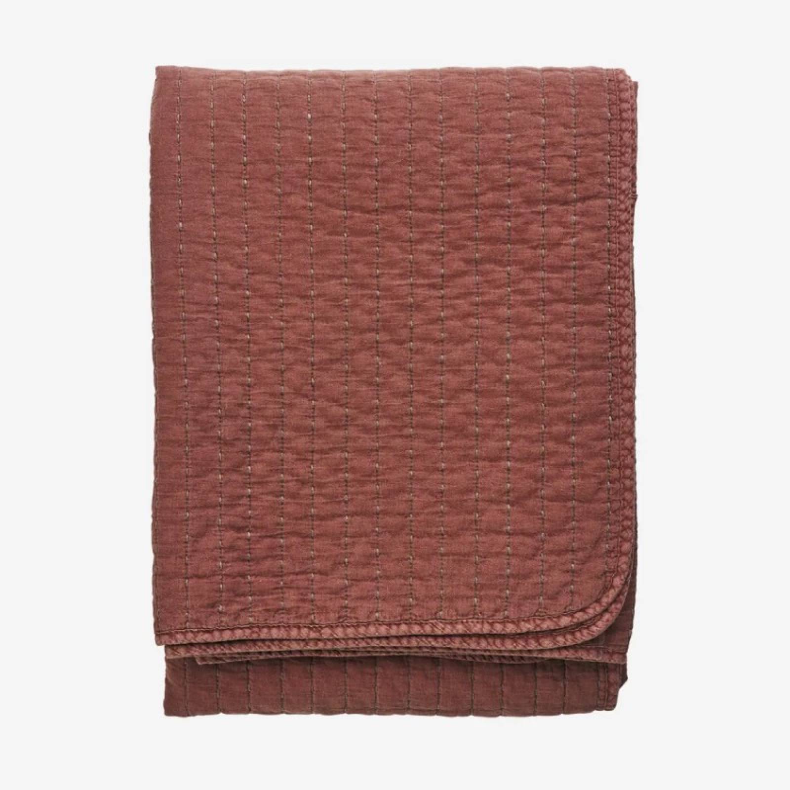 Quilted Cotton Blanket Throw In Brick Red