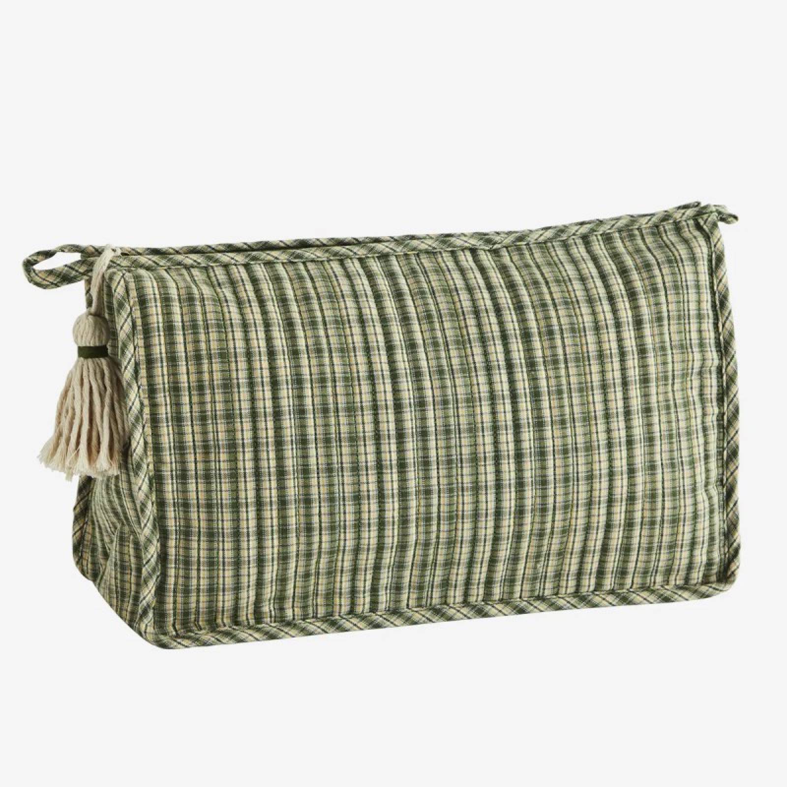 Quilted Wash Bag In Green & Yellow Check