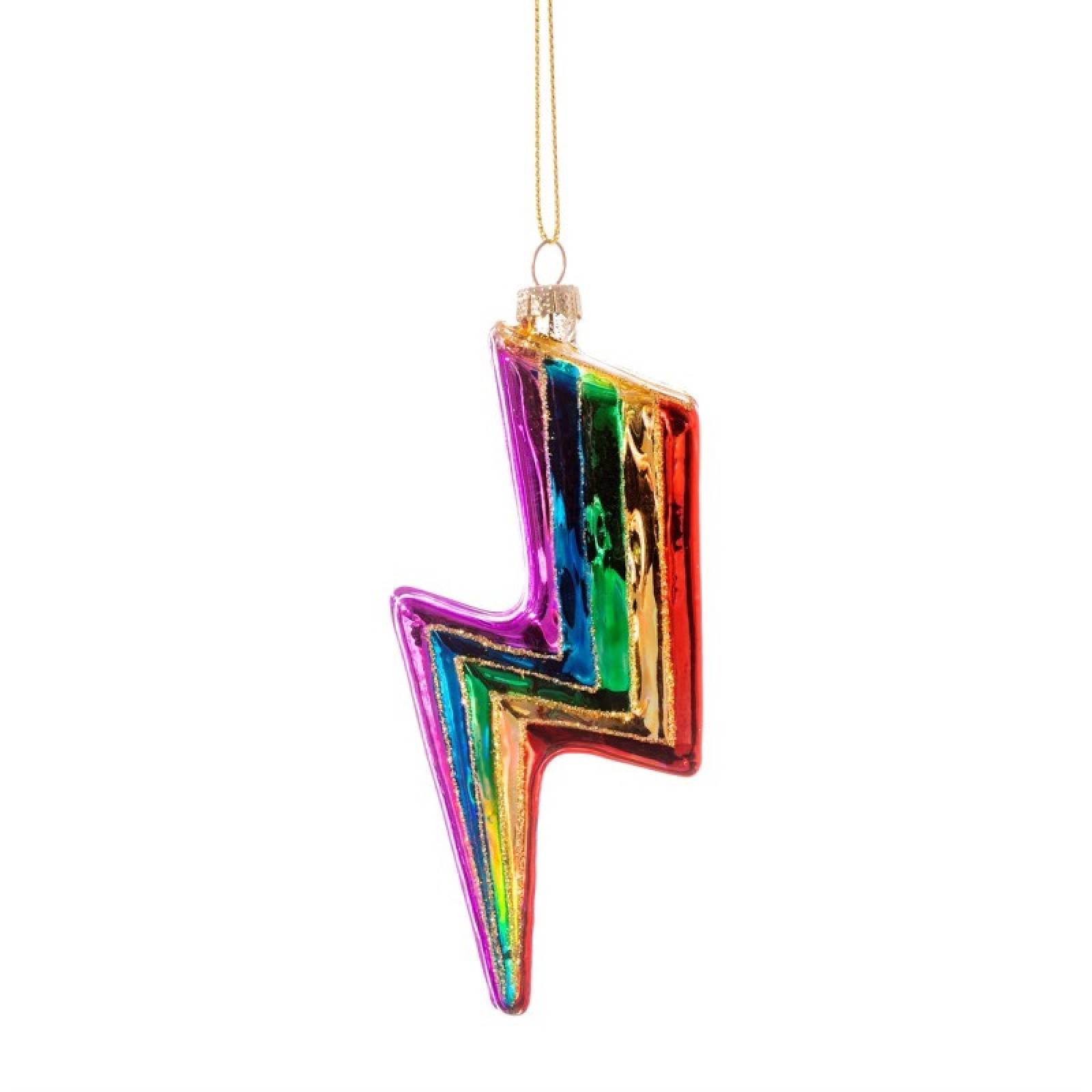 Rainbow Lightening Bolt Glass Christmas Decoration