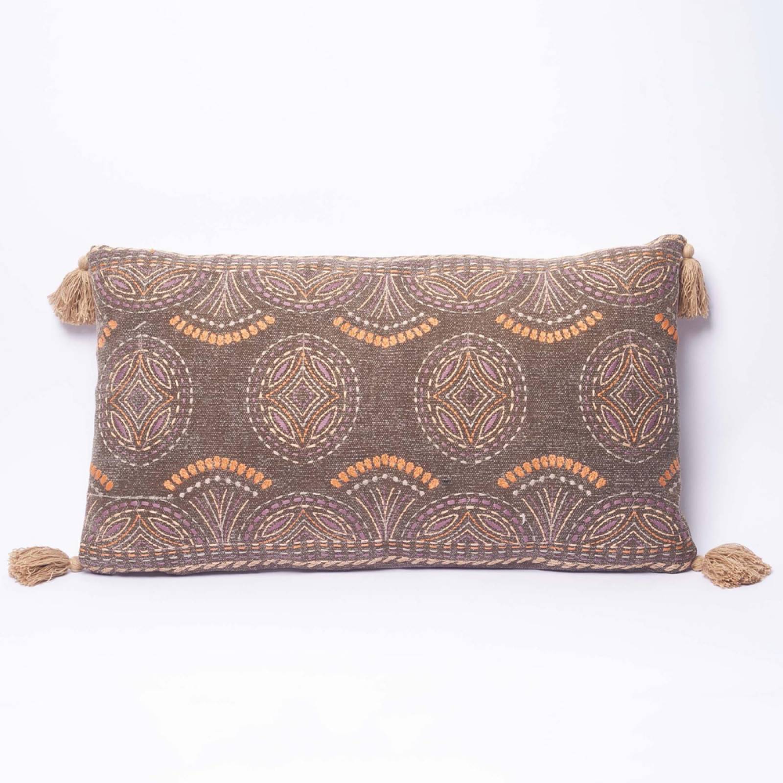 Rectangular Embroidered Brown And Orange Cushion 60x35cm