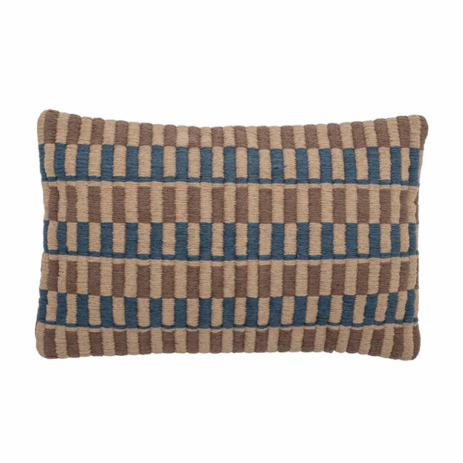 Rectangular Line Motif Cushion In Blue & Brown 50x30cm