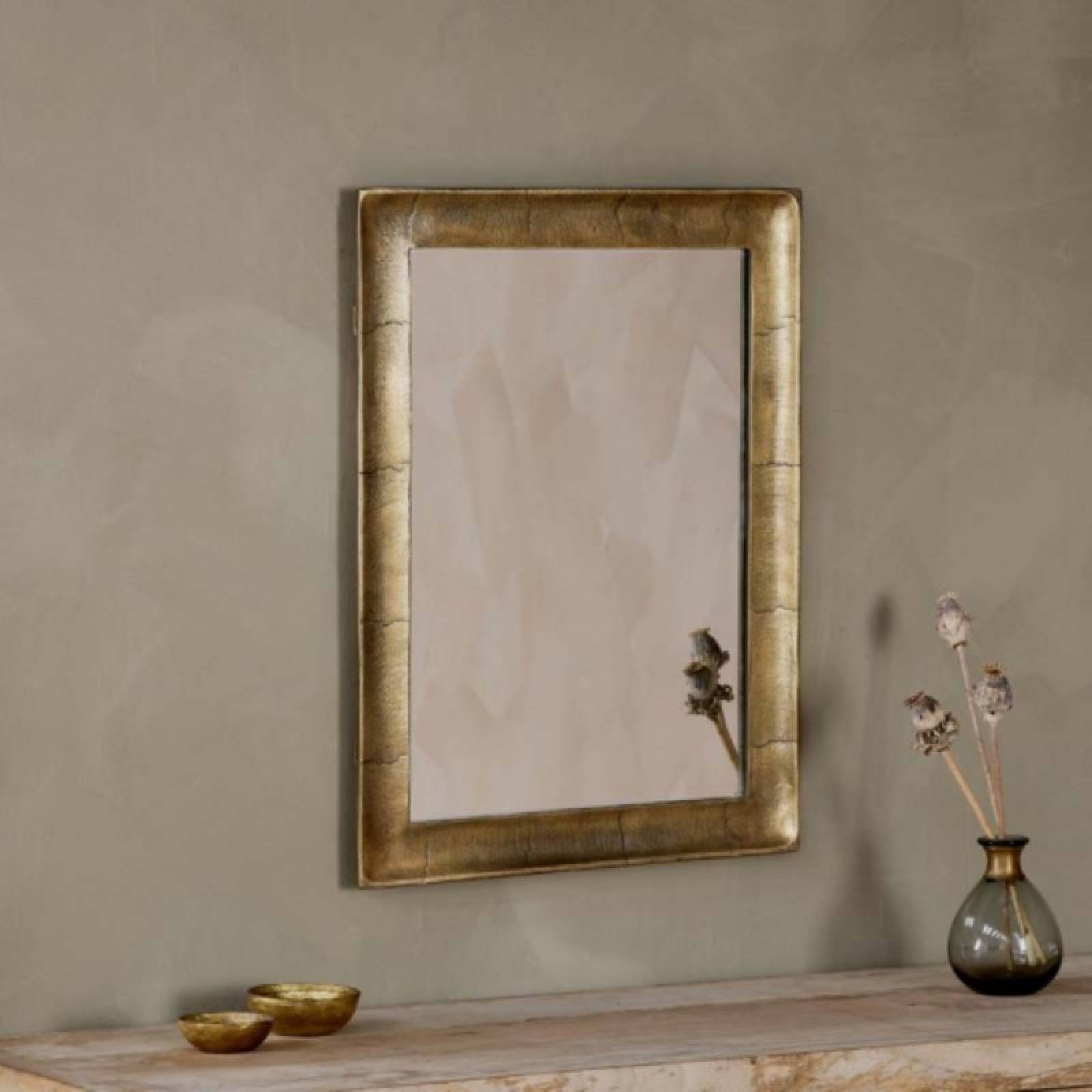 Rectangular Mirror With Curved Antiqued Frame 61x45cm