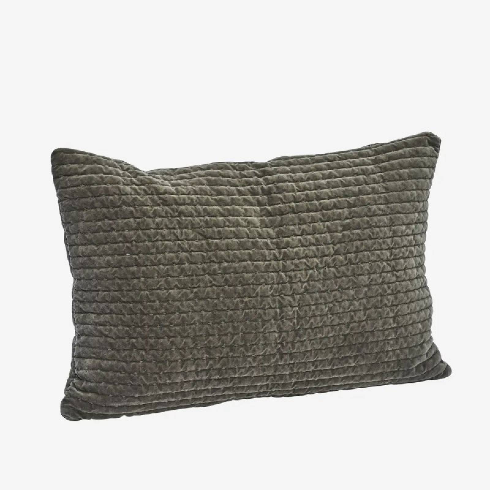 Rectangular Quilted Velvet Cushion In Dusty Green
