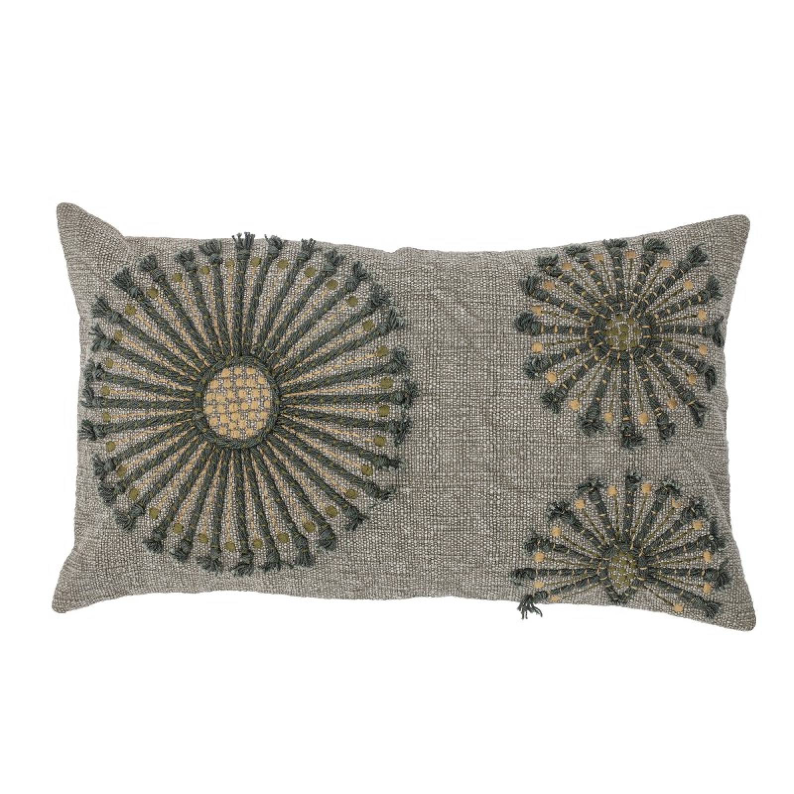 Rectangular Starburst Embroidered Cushion In Green 65x35cm