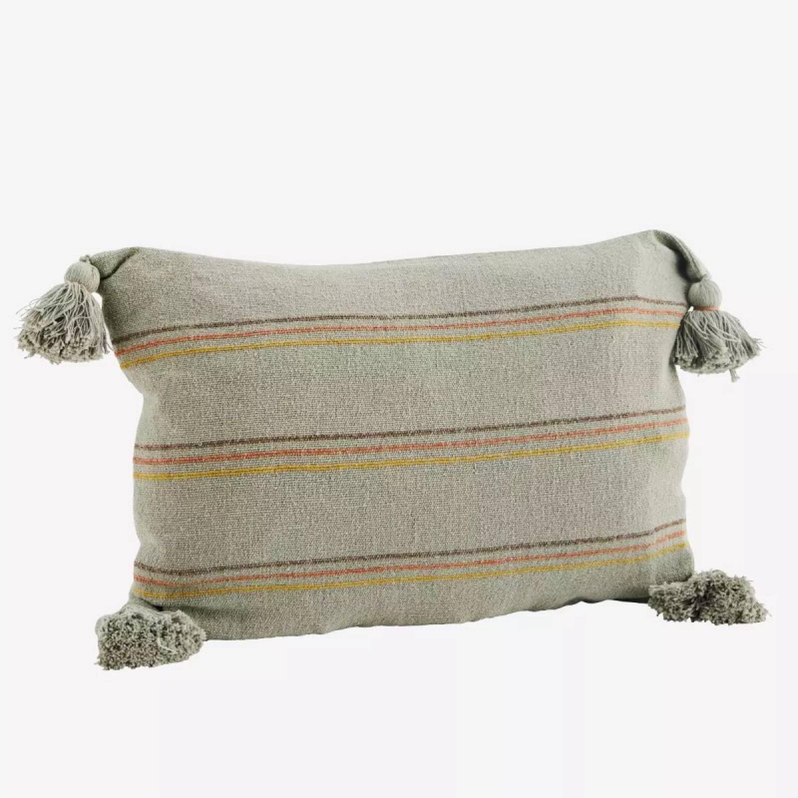 Rectangular Striped Cushion With Tassels In Sage 40x60cm