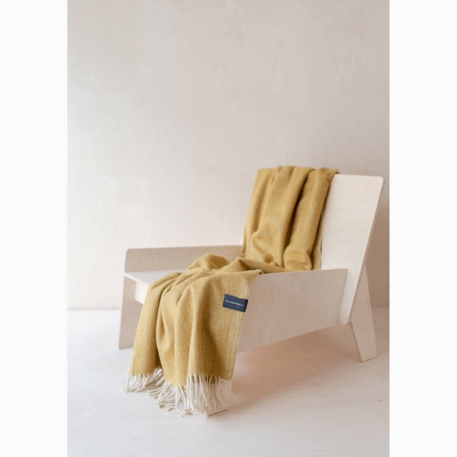Recycled Wool Knee Blanket In Mustard Herringbone